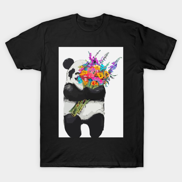 Panda with Bouquet T-Shirt by maxcode